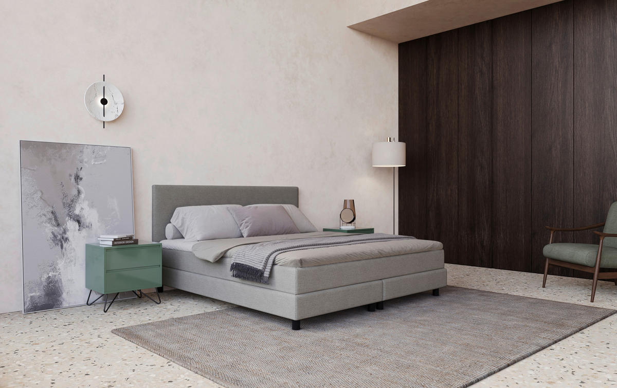 BOXBETT 180/200 cm  in Hellgrau  - Hellgrau/Schwarz, Modern, Holzwerkstoff/Textil (180/200cm) - MID.YOU