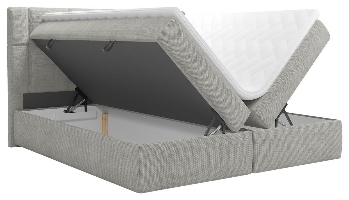 BOXBETT 160/200 cm,  in Taupe, Matratzen, Topper, Bettkasten, gepolstertes Kopfteil, H3 = fest  - Taupe/Schwarz, MODERN, Holz/Holzwerkstoff (160/200cm) - Boxxx