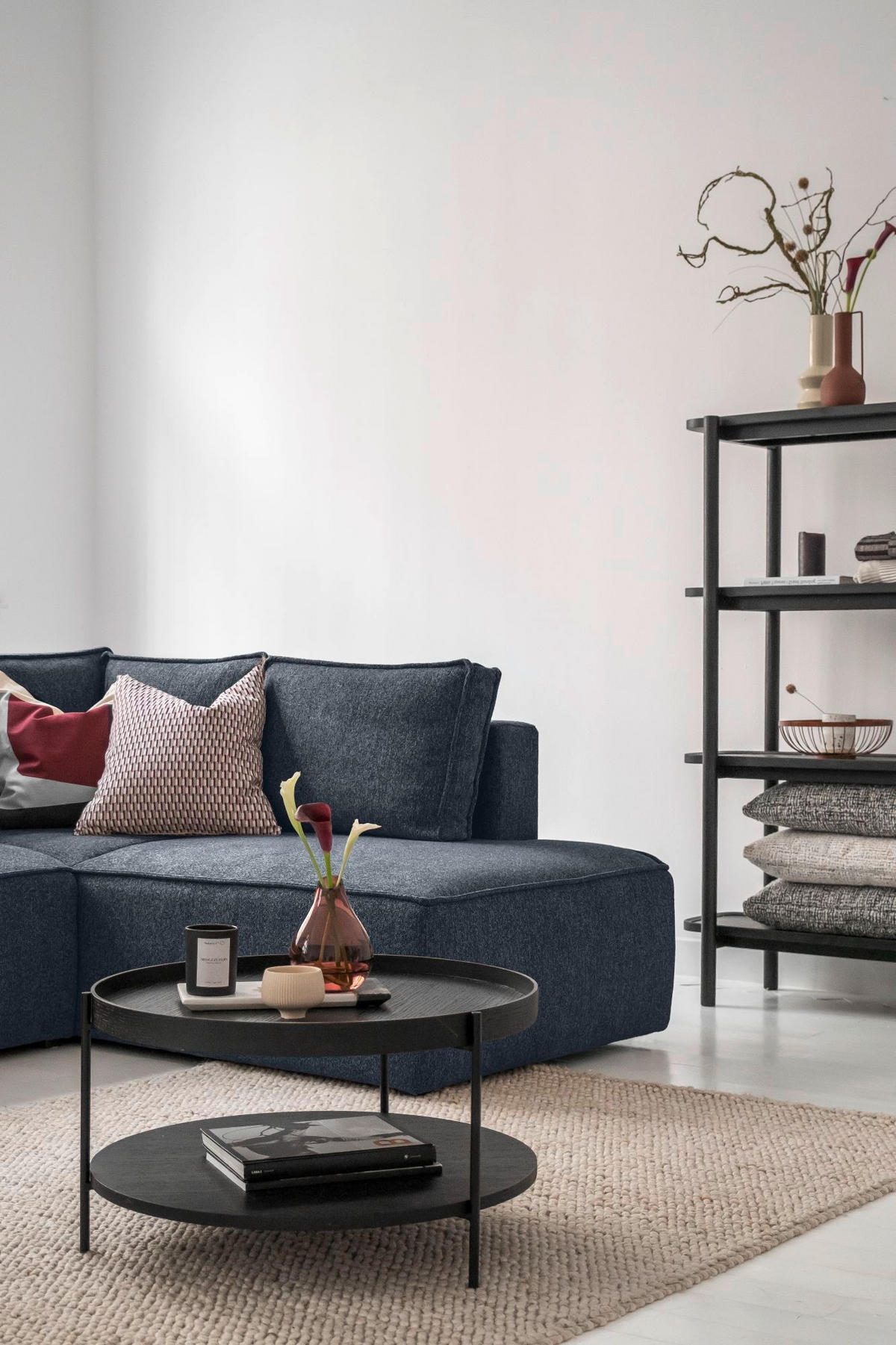 ECKSOFA in Dunkelblau  - Weiss/Schwarz, Design, Kunststoff/Textil (247/194cm) - MID.YOU
