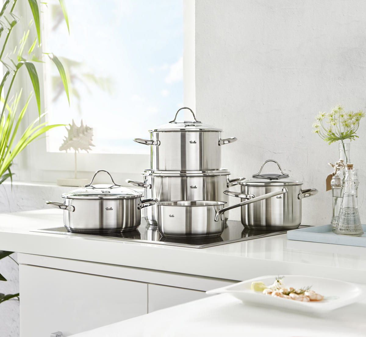 SET POSOD Palermo  - srebrne barve, Basics, kovina/steklo - Fissler