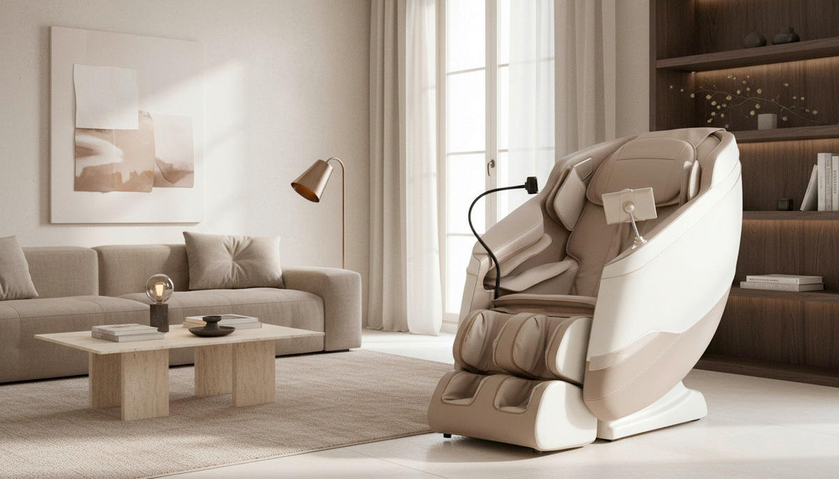 MASSAGESESSEL M Series  mit Lederlook Weiß, Hellbraun Relaxfunktion, Liegefunktion, Netzbetrieb, Massagefunktion, ausziehbare Fußstütze, automatische Rückholfunktion, Bluetooth-Lautsprecher, inklusive Armlehnen, Nackenkissen abnehmbar Rückenkissen, Nackenstütze, Sitzkissen, Relaxfunktion, Fußteilverstellung, Nackenkissen  - Hellbraun/Schwarz, KONVENTIONELL, Kunststoff/Textil (75,5/113/147,3cm) - Novel