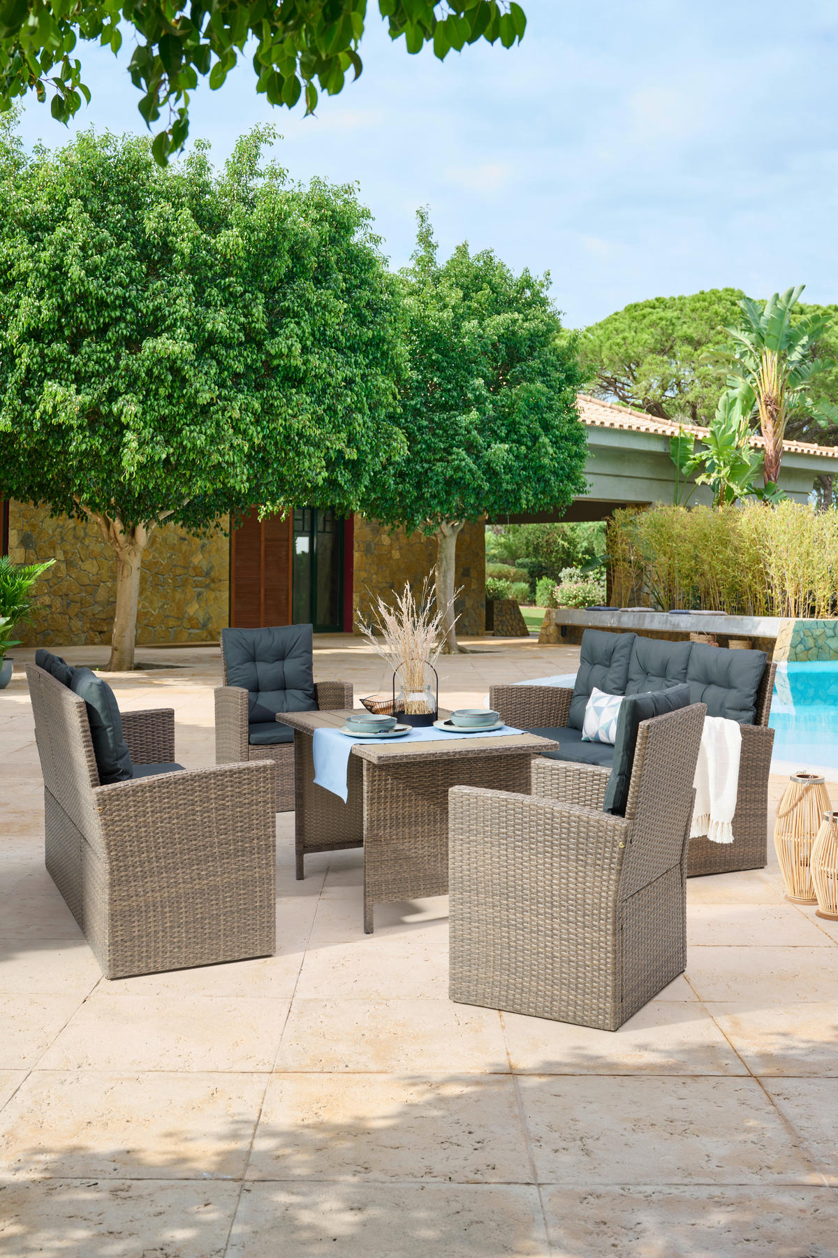 LOUNGEGARNITUR Stahl  - Dunkelgrau/Grau, MODERN, Kunststoff/Textil (120/70/66cm) - Ambia Garden