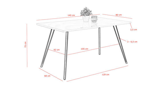 ESSTISCH in Holzwerkstoff 140/80/75 cm - Weiß Hochglanz/Schwarz, KONVENTIONELL, Holzwerkstoff/Metall (140/80/75cm) - Carryhome