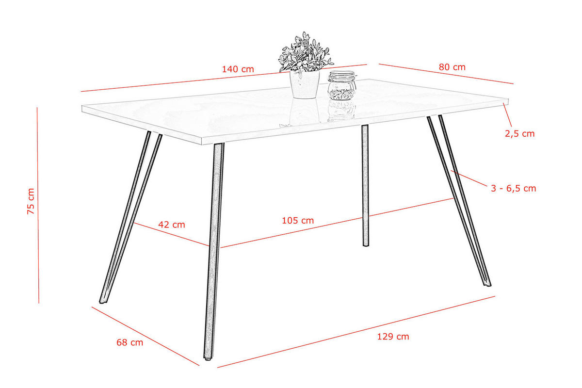 ESSTISCH in Holzwerkstoff 140/80/75 cm  - Weiß Hochglanz/Schwarz, KONVENTIONELL, Holzwerkstoff/Metall (140/80/75cm) - Carryhome