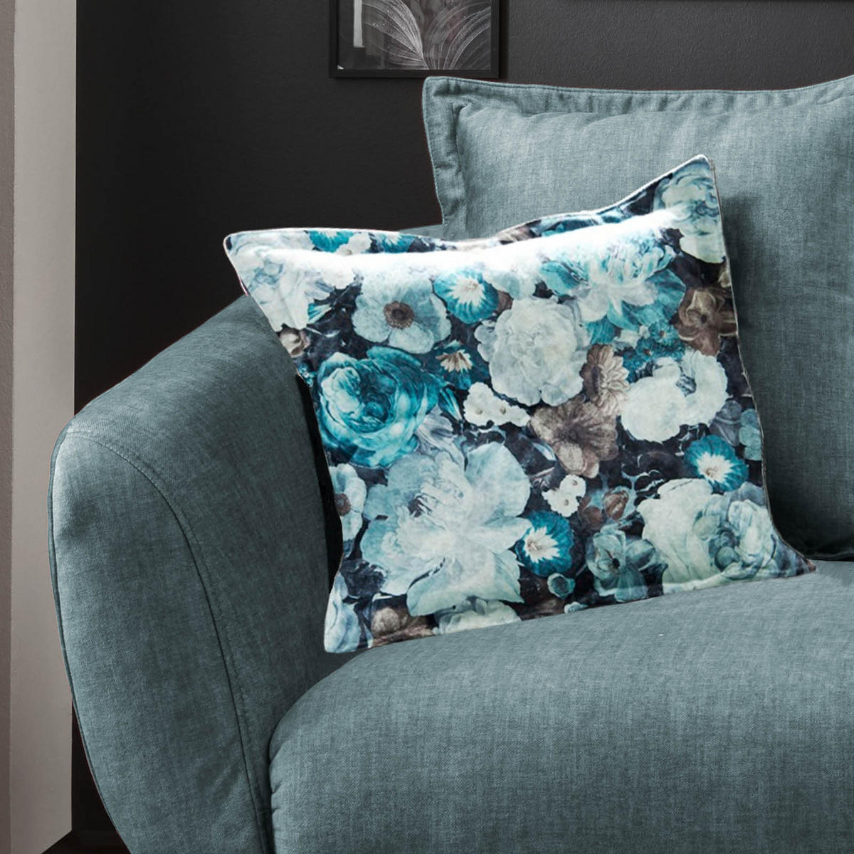 2,5-SITZER in Velours Blau, Multicolor  - Blau/Buchefarben, Modern, Holz/Textil (196/94/103cm) - Livetastic