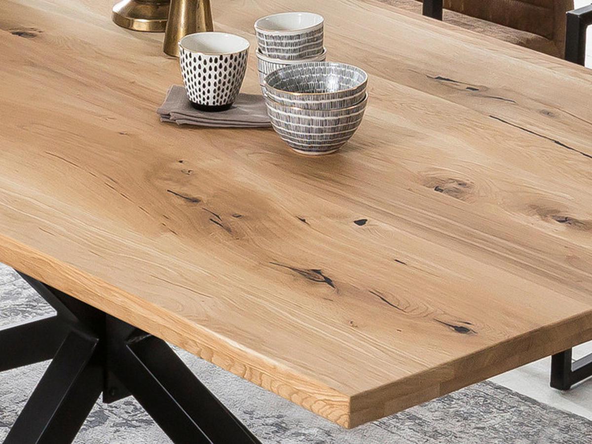 ESSTISCH 180/100/76 cm Echtholz  Holz, Metall rechteckig Naturfarben, Schwarz  - Schwarz/Naturfarben, MODERN, Holz/Metall (180/100/76cm) - MID.YOU