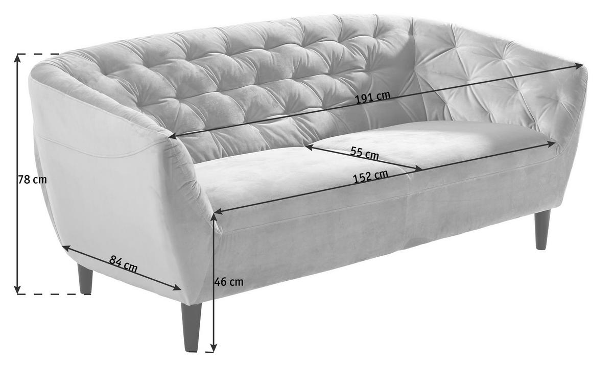 CHESTERFIELD-SOFA Rosa Samt  - Schwarz/Rosa, Trend, Holz/Textil (191/78/84cm) - Ambia Home