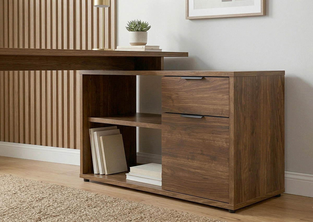ECKSCHREIBTISCH 140/76/100 cm Walnussfarben Stauraum, seitenverkehrt montierbar, in verschiedenen Holz-Dekoren erhältlich  - Eichefarben/Anthrazit, LIFESTYLE, Holzwerkstoff/Metall (140/76/100cm) - MID.YOU
