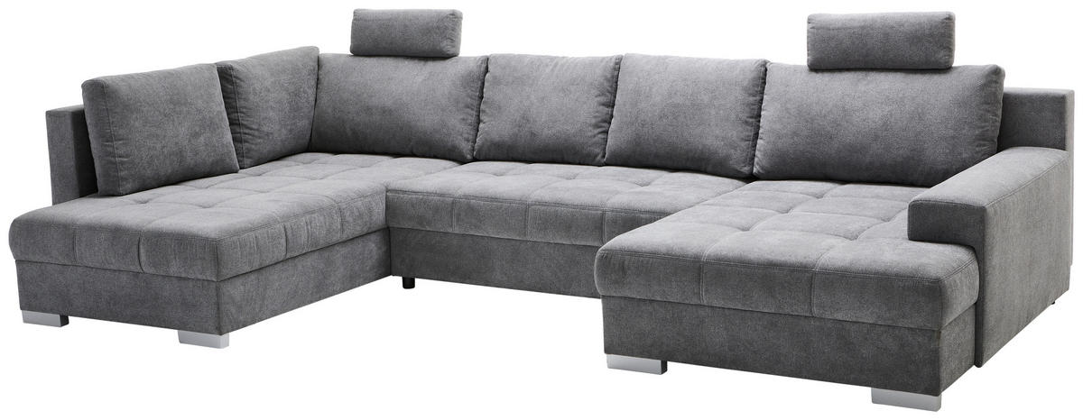 WOHNLANDSCHAFT Dunkelgrau Velours  - Chromfarben/Dunkelgrau, KONVENTIONELL, Kunststoff/Textil (198/363/170cm) - Hom`in