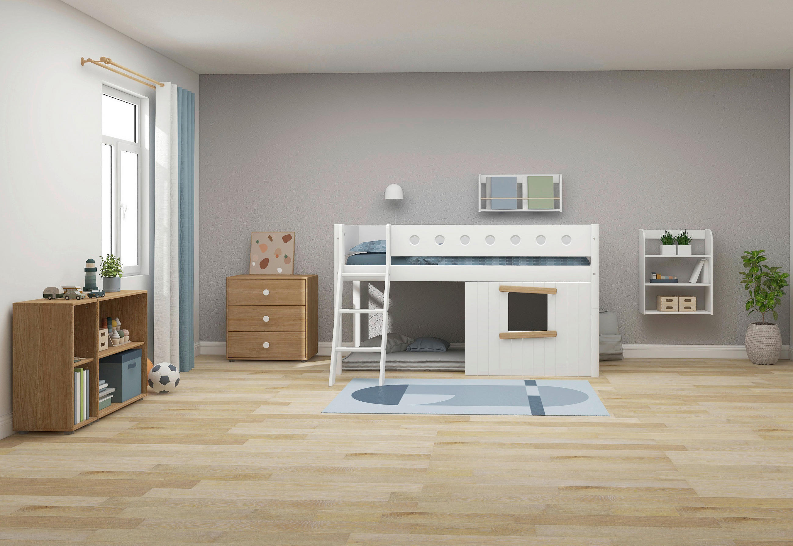 SPIELBETT Kiefer massiv 90/200 cm Weiß, Eichefarben  - Eichefarben/Buchefarben, Basics, Holz (90/200cm) - Flexa