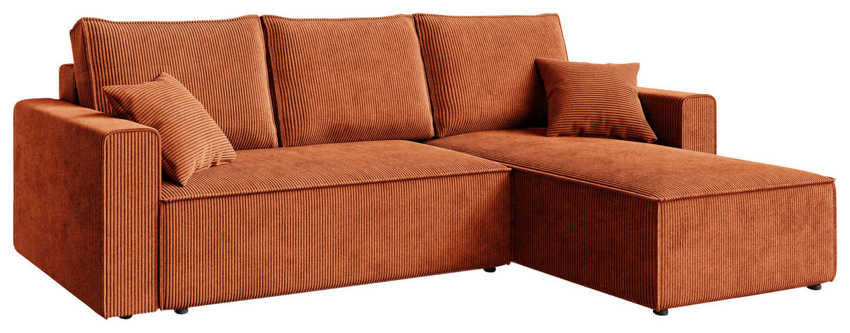 ECKSOFA Rostfarben Cord  - Rostfarben/Schwarz, KONVENTIONELL, Kunststoff/Textil (232/143cm) - Carryhome