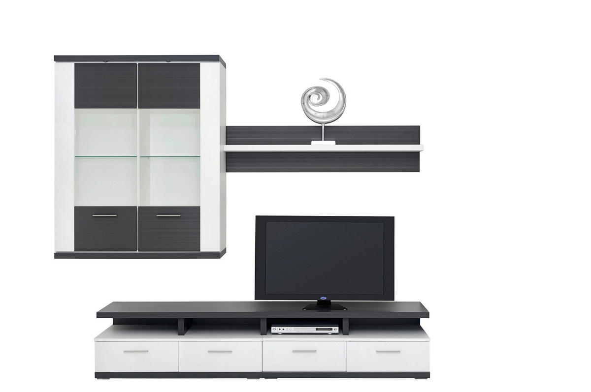 WOHNWAND  in Graphitfarben, Weiß  237,5/206/50 cm  - Silberfarben/Graphitfarben, Design, Glas/Holzwerkstoff (237,5/206/50cm) - Xora