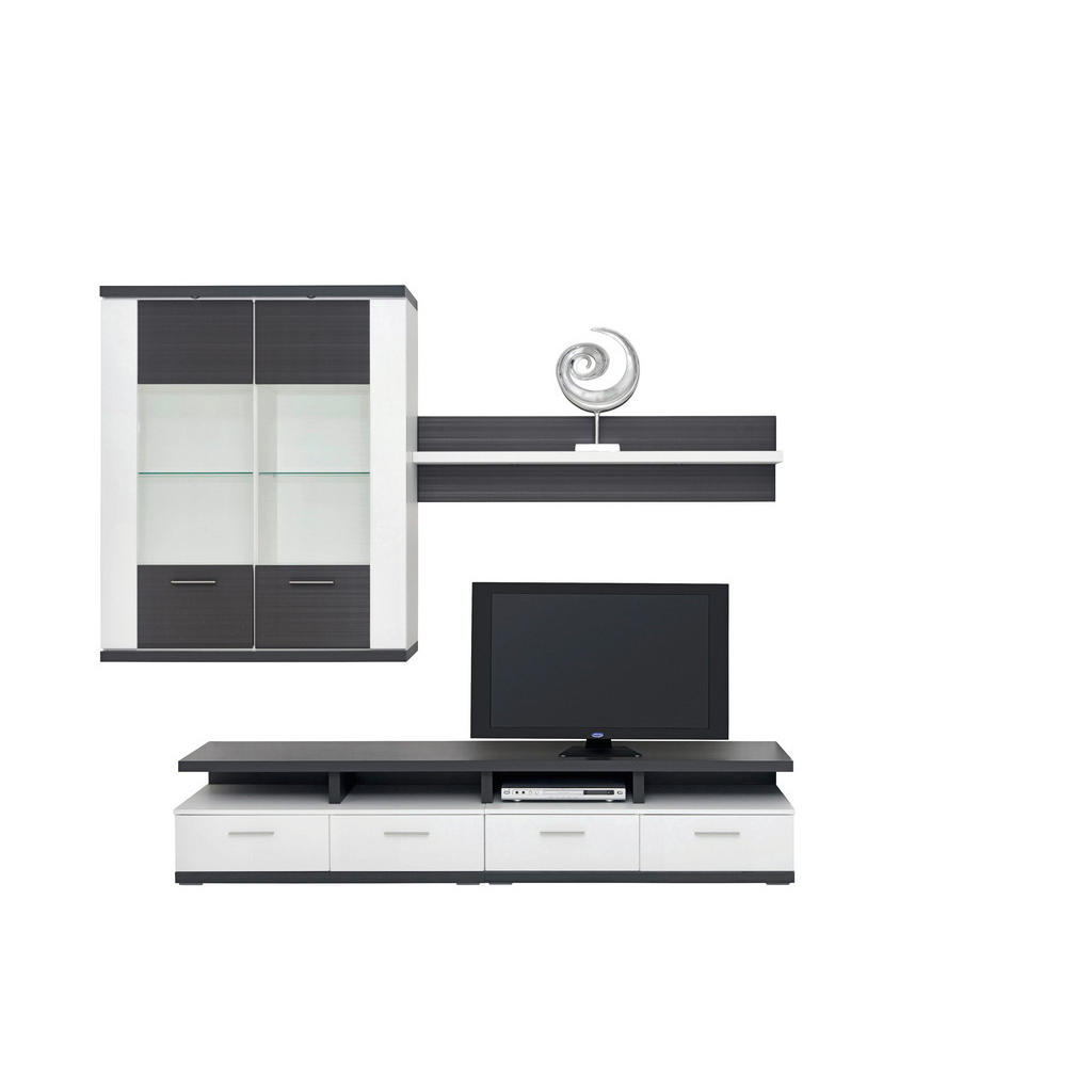 Thumbnail - Xora Wohnwand Manhattan, Graphit, Weiß, Metall, 2 Fächer, 4 Schubladen, G, 237.5x206x50 cm, erweiterbar, Typenauswahl, B...