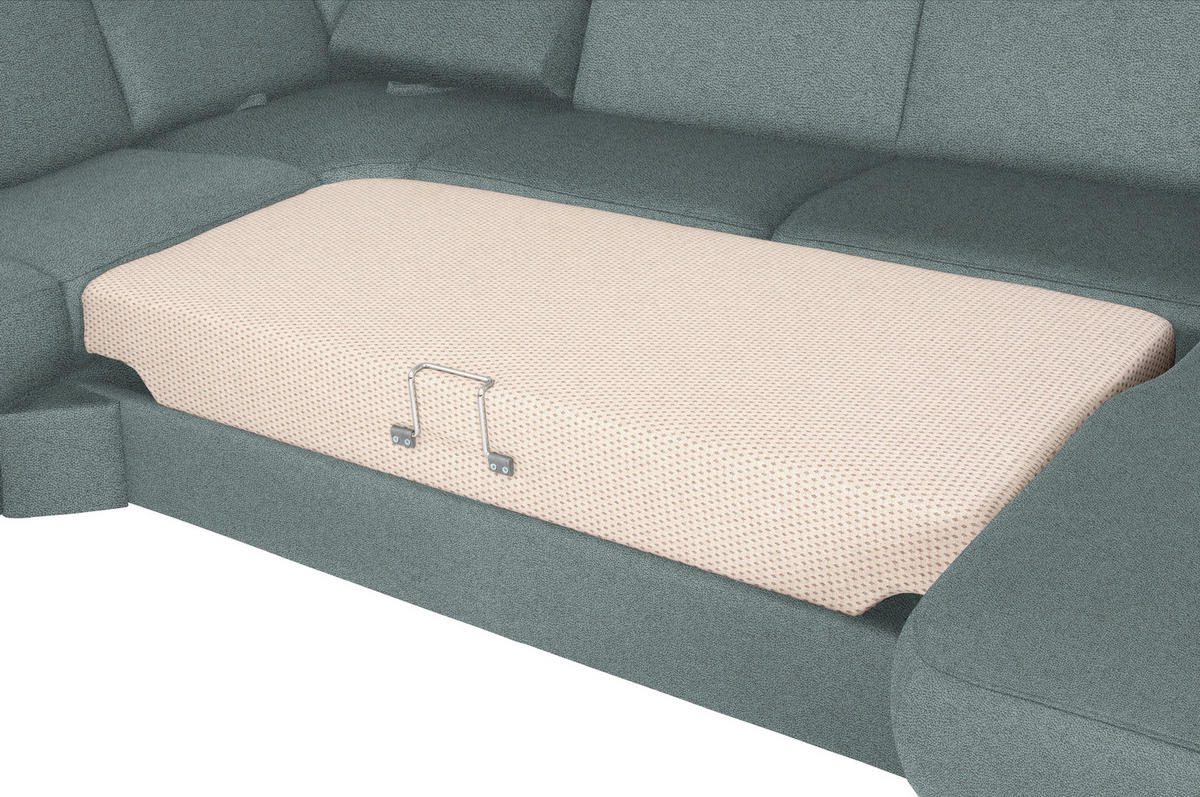 WOHNLANDSCHAFT in Flachgewebe Salbeigrün  - Chromfarben/Salbeigrün, Konventionell, Textil/Metall (240/330/163cm) - Beldomo System