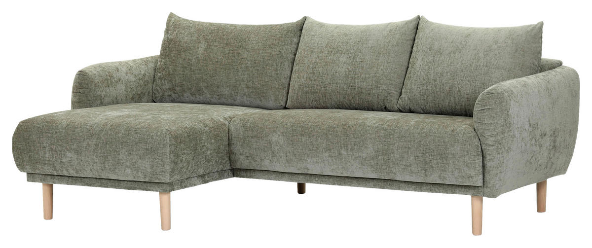 ECKSOFA Olivgrün Flachgewebe  - Buchefarben/Olivgrün, KONVENTIONELL, Holz/Textil (144/230cm) - Carryhome