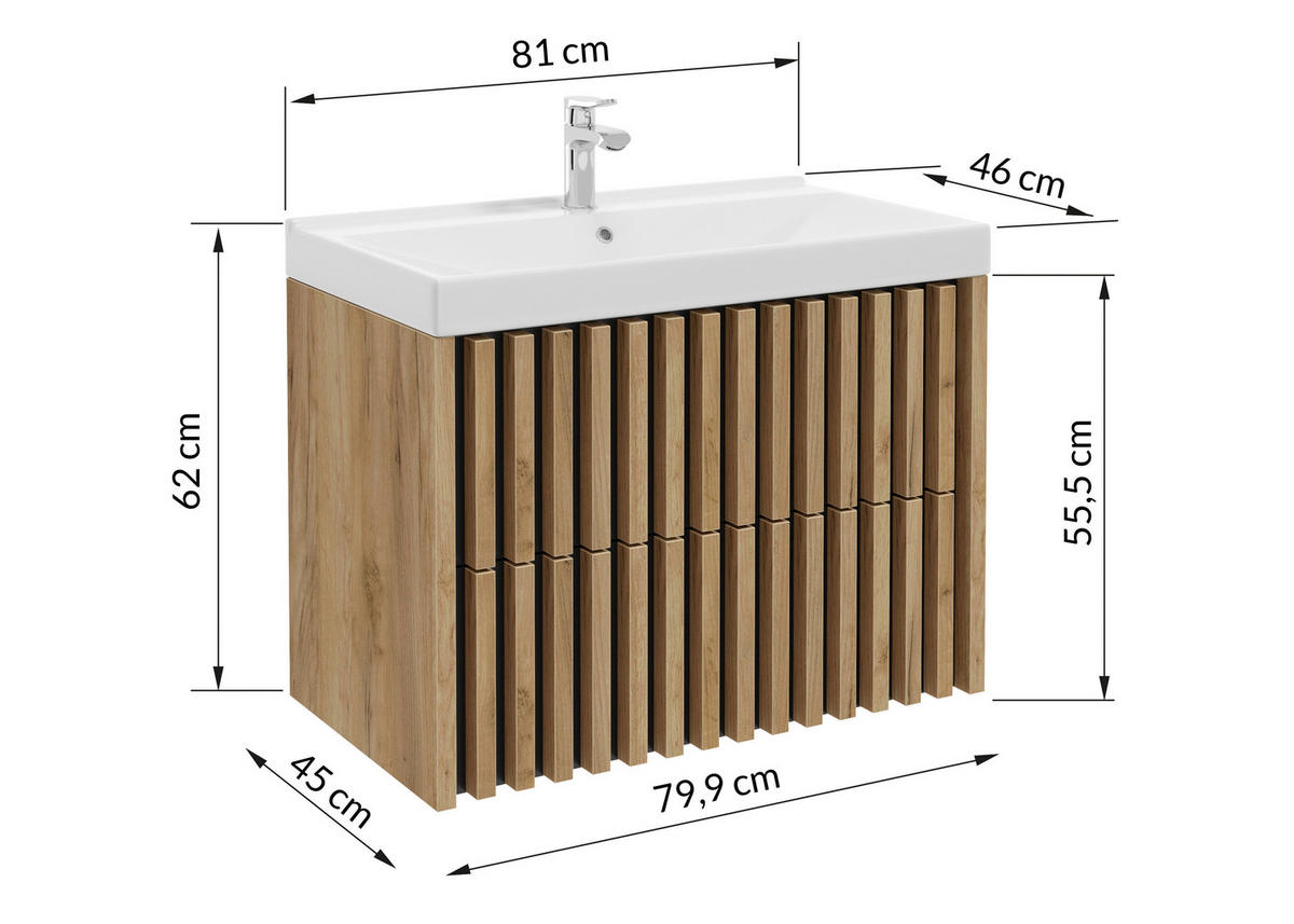 WASCHTISCHKOMBI 81 cm  - Eichefarben/Schwarz, MODERN, Keramik/Holzwerkstoff (81cm) - MID.YOU
