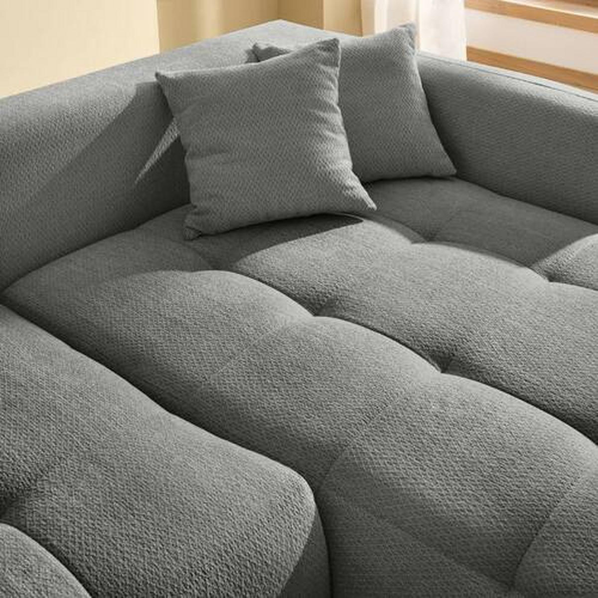 ECKSOFA in Chenille Dunkelgrau  - Dunkelgrau/Schwarz, Modern, Kunststoff/Textil (276/172cm) - Hom`in