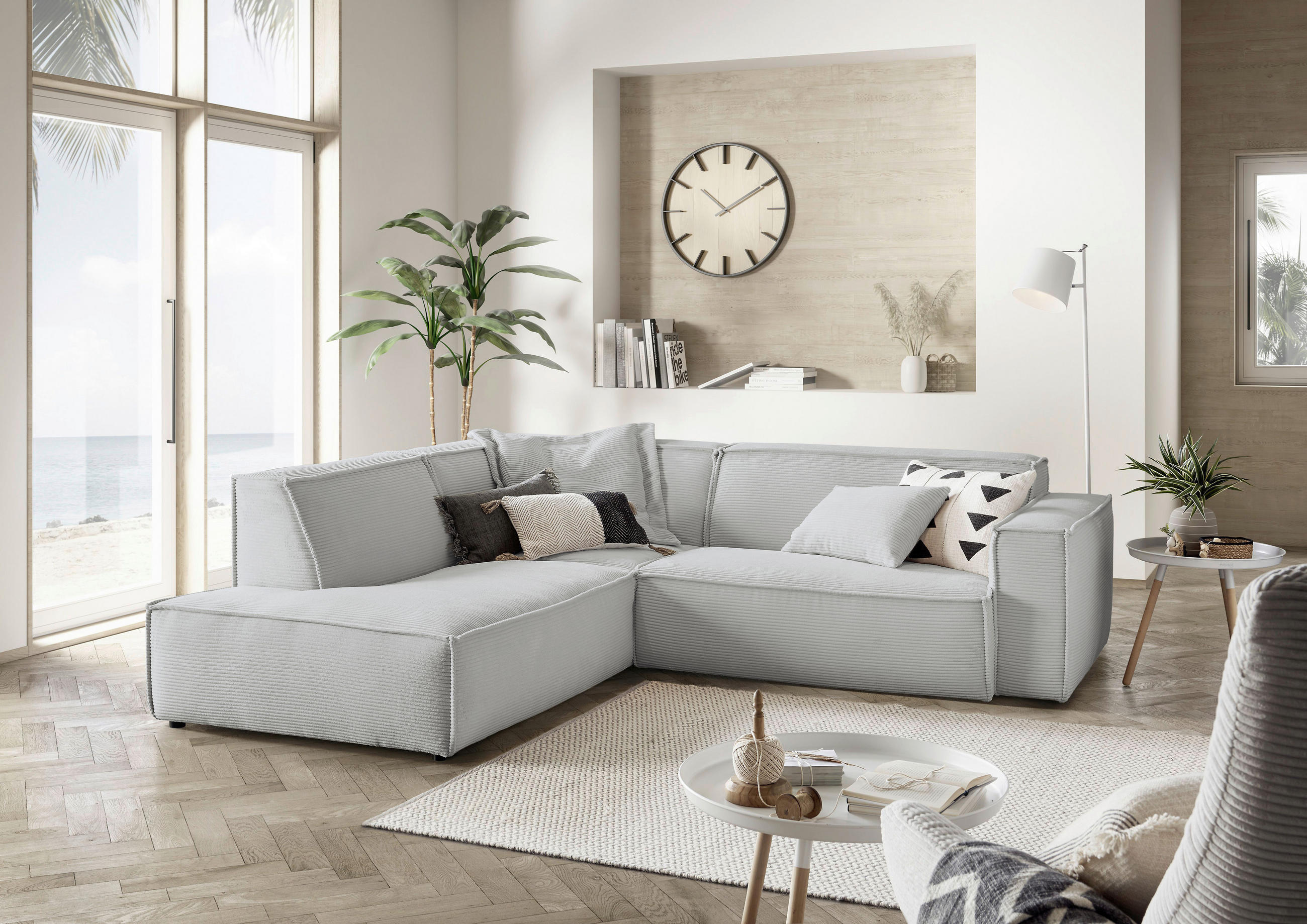 ECKSOFA Grau Cord - Schwarz/Grau, KONVENTIONELL, Kunststoff/Textil (224/254cm) - Hom`in