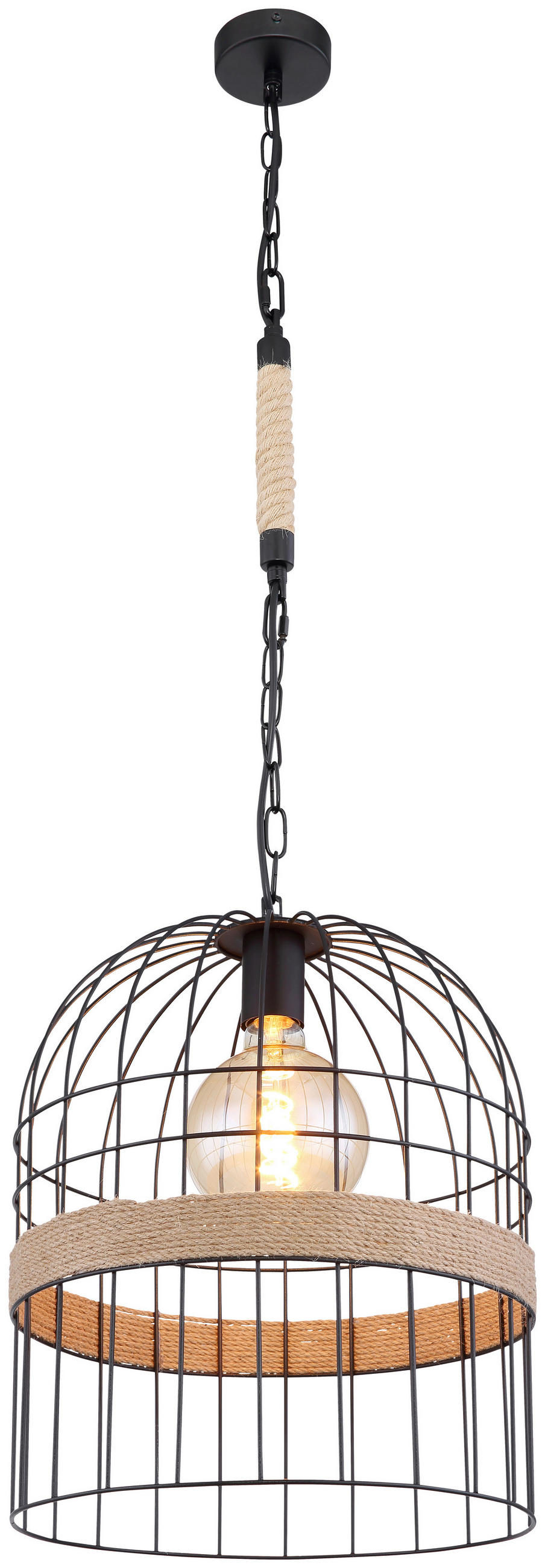 VISEČA SVETILKA        35/140 cm      E27 - črna/rjava, Natur, kovina/naravni materiali (35/140cm) - Globo