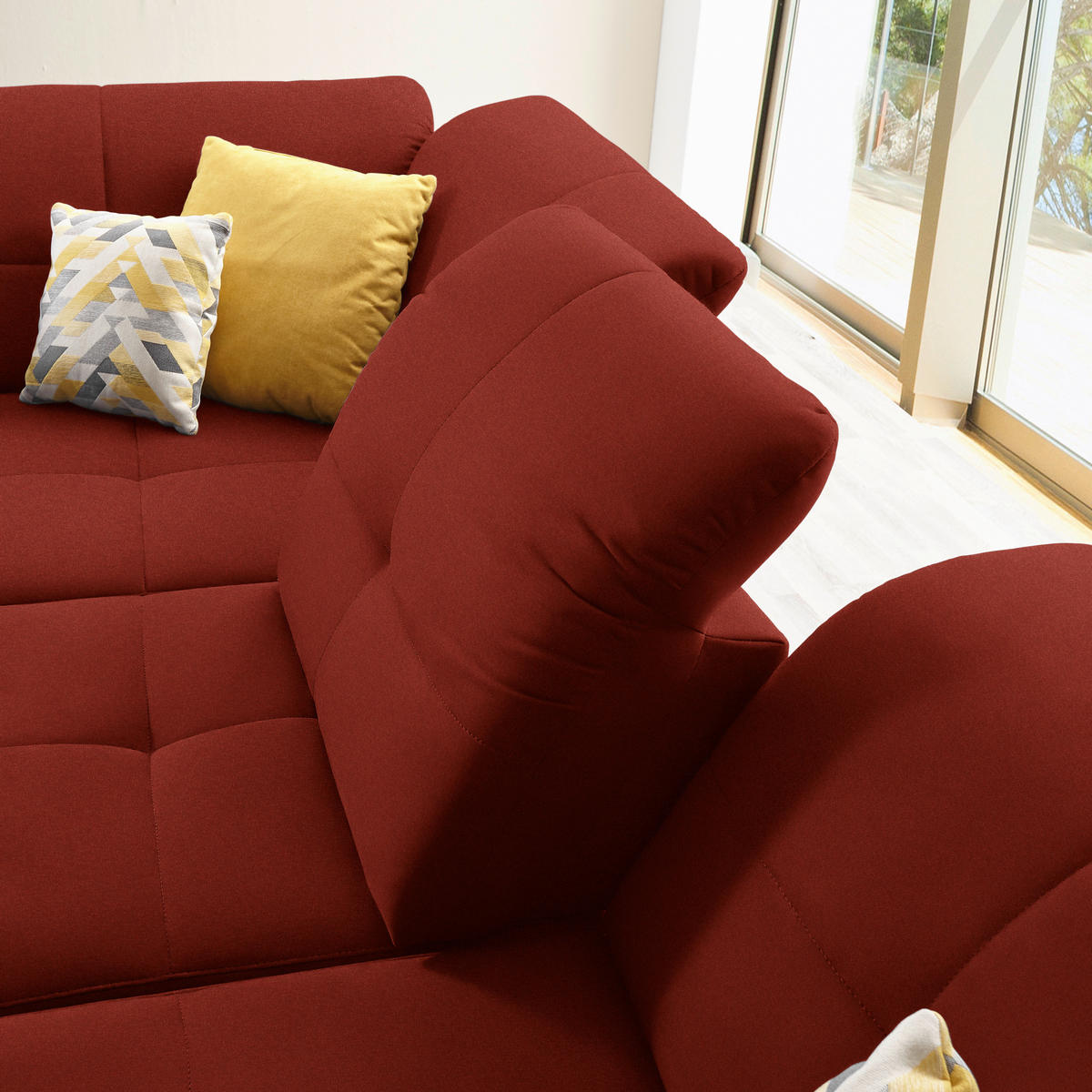 ECKSOFA in Chenille Rot  - Rot/Schwarz, Design, Textil/Metall (240/308cm) - Xora