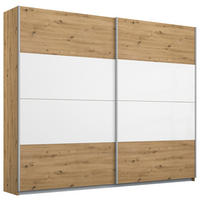 SCHWEBETÜRENSCHRANK  in Weiß, Eiche Artisan  - Alufarben/Eiche Artisan, KONVENTIONELL, Glas/Holzwerkstoff (226/210/62cm) - Xora