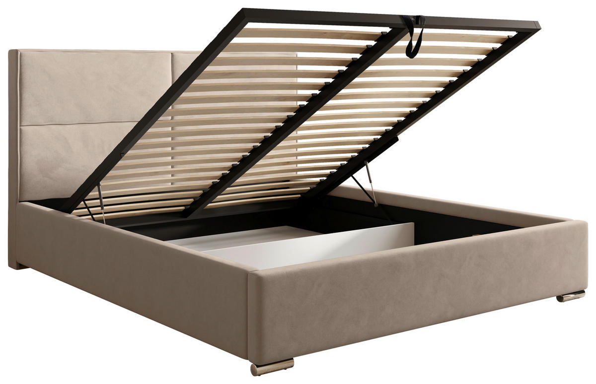 POLSTERBETT 200/200 cm,  in Beige, gepolstertes Kopfteil, Lattenrost, Bettkasten,  - Chromfarben/Beige, MODERN, Holz/Kunststoff (200/200cm) - Chameo