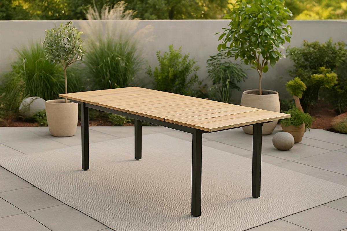 GARTENTISCH 180/90/75 cm Holz, Metall rechteckig  - Schwarz/Teakfarben, MODERN, Holz/Metall (180/90/75cm) - Gardenson