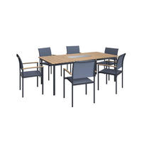 GARTENTISCHGRUPPE Teakholz Aluminium, Edelstahl  - Dunkelgrau, MODERN, Holz/Metall (210/57/75/92/100/57cm) - Ambia Garden