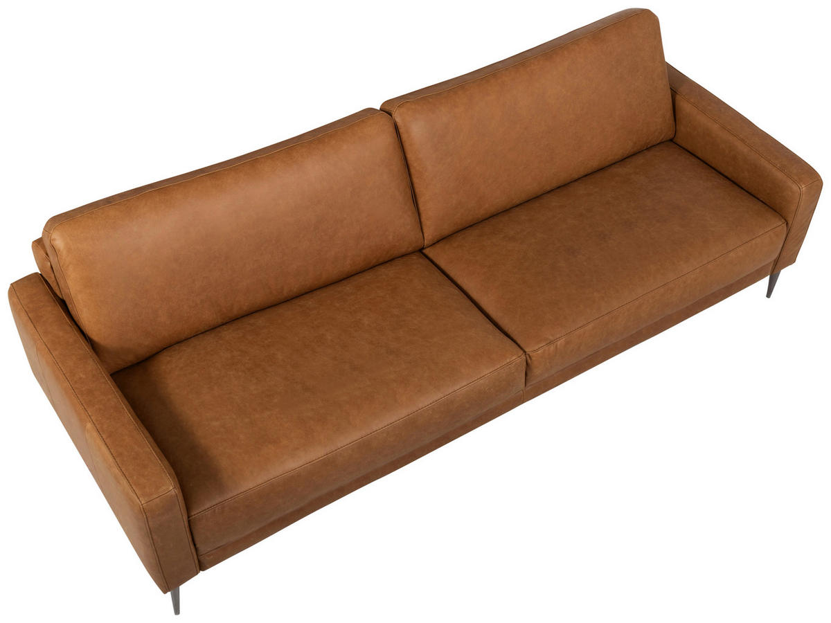 3,5-SITZER SPRING Echtleder Cognac  - Cognac/Schwarzchrom, Design, Leder/Metall (207/85/92cm) - Livetastic
