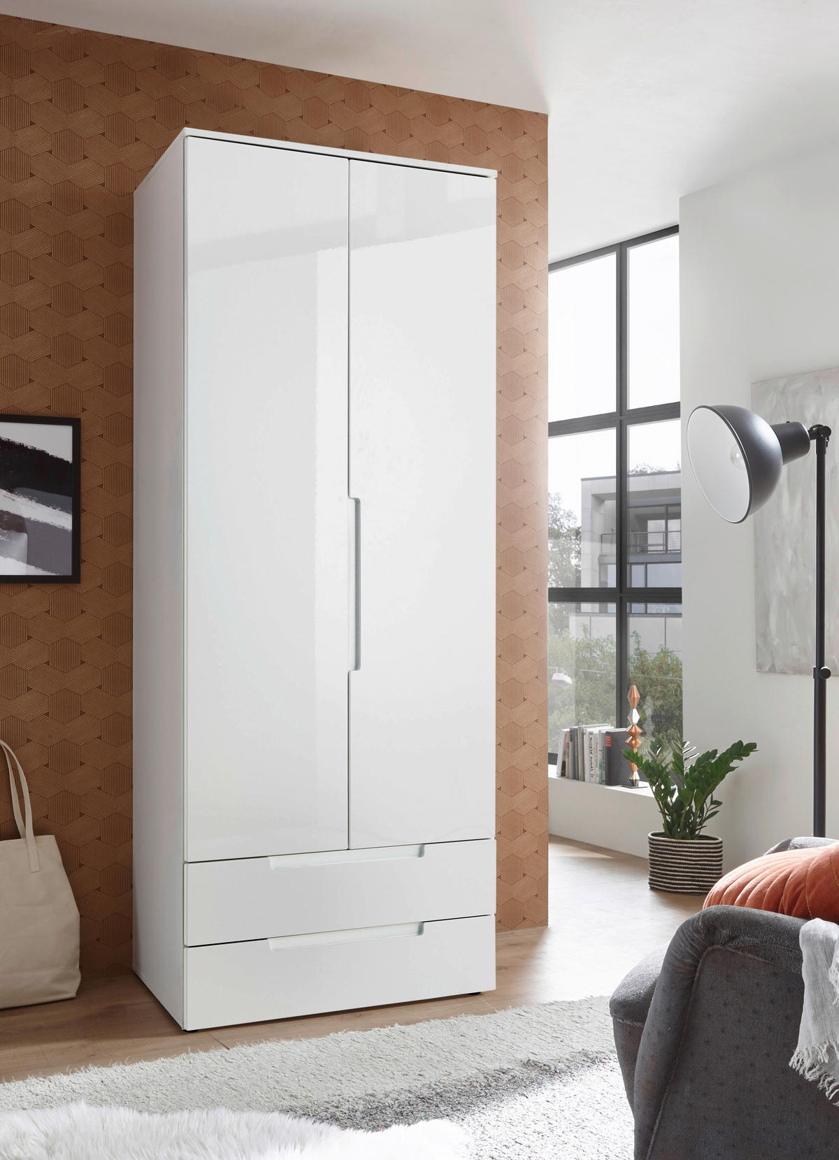 DREHTÜRENSCHRANK 84/208/57 cm 2-türig Weiß  - Eichefarben/Weiß, MODERN, Holzwerkstoff (84/208/57cm) - MID.YOU