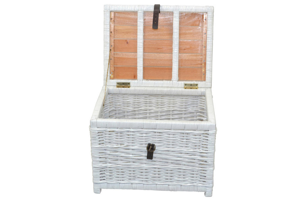 COUCHTISCH Pinie, Rattan massiv 45/58/44 cm rechteckig Weiß  - Weiß, Natur, Holz (45/58/44cm) - MID.YOU
