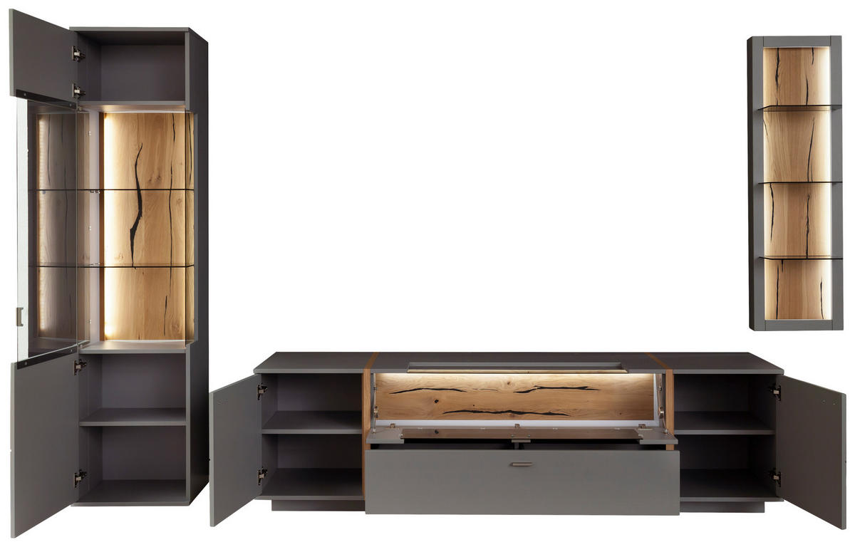 SZEKRÉNYSOR szürke, tölgyfa színű  - tölgyfa színű/fekete, Design, műanyag/faalapú anyag (316/207/50cm) - MID.YOU