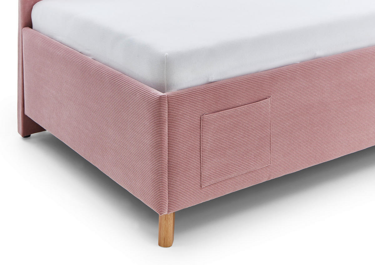 POLSTERLIEGE in Cord Rosa  - Eichefarben/Birkefarben, Konventionell, Holz/Textil (120/200cm) - Stylife