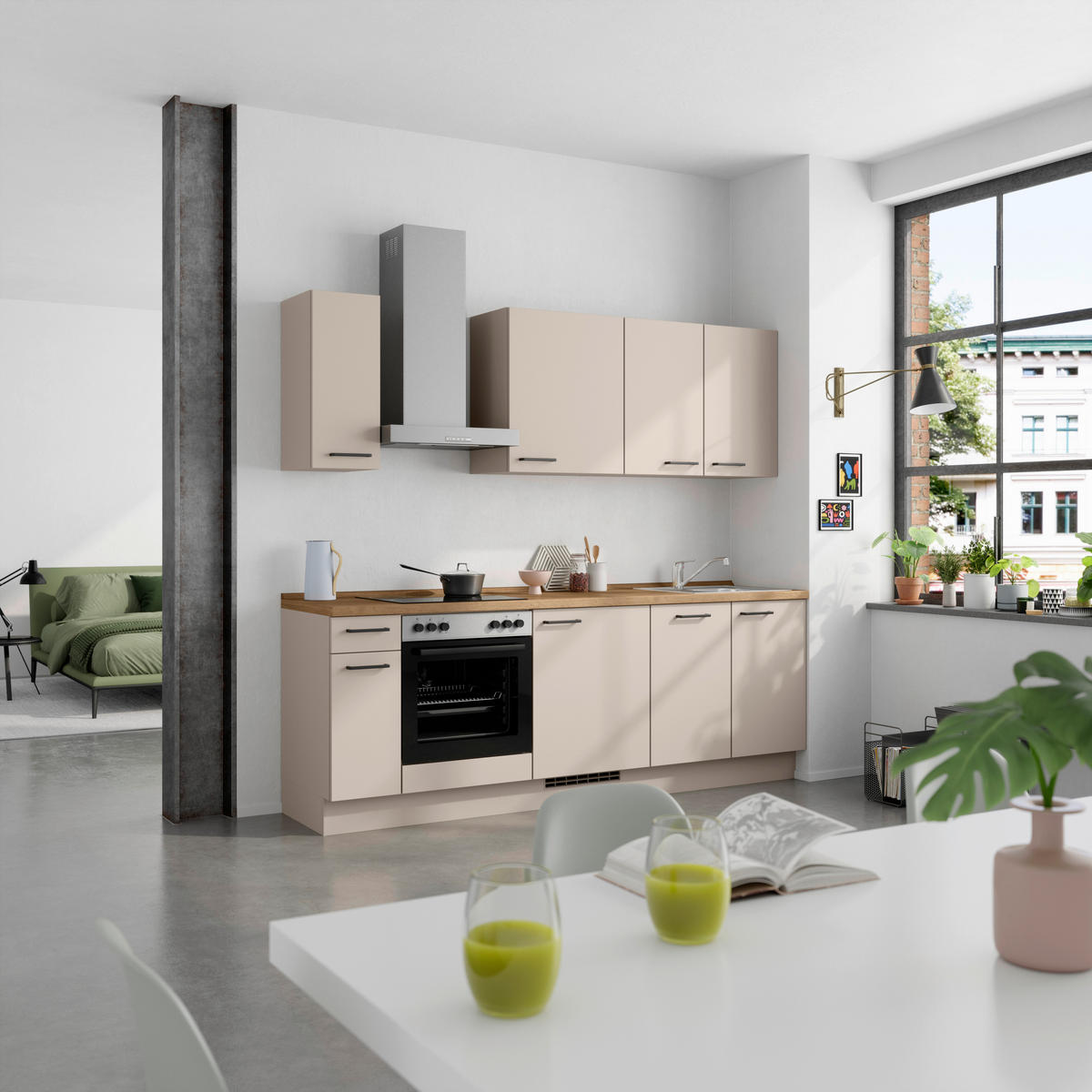 KÜCHENBLOCK Easytouch 240 cm  in Eichefarben, Sandfarben  - Sandfarben/Eichefarben, MODERN, Holzwerkstoff/Metall (240cm) - Nobilia