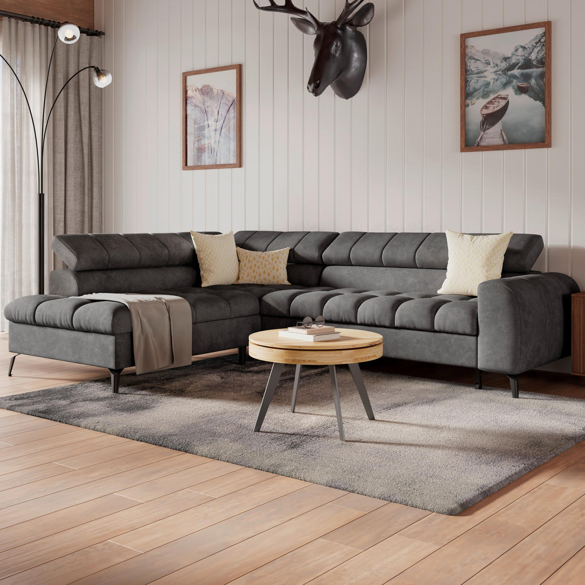 ECKSOFA in Anthrazit  - Anthrazit/Schwarz, Trend, Kunststoff/Textil (203/261cm) - Livetastic