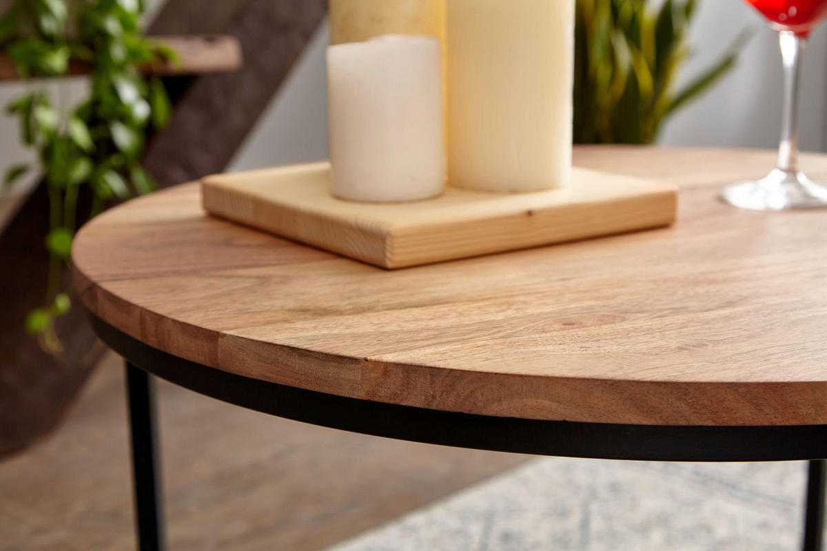 COUCHTISCH in Holz 60/60/38 cm  - Schwarz/Akaziefarben, Modern, Holz/Metall (60/60/38cm) - MID.YOU