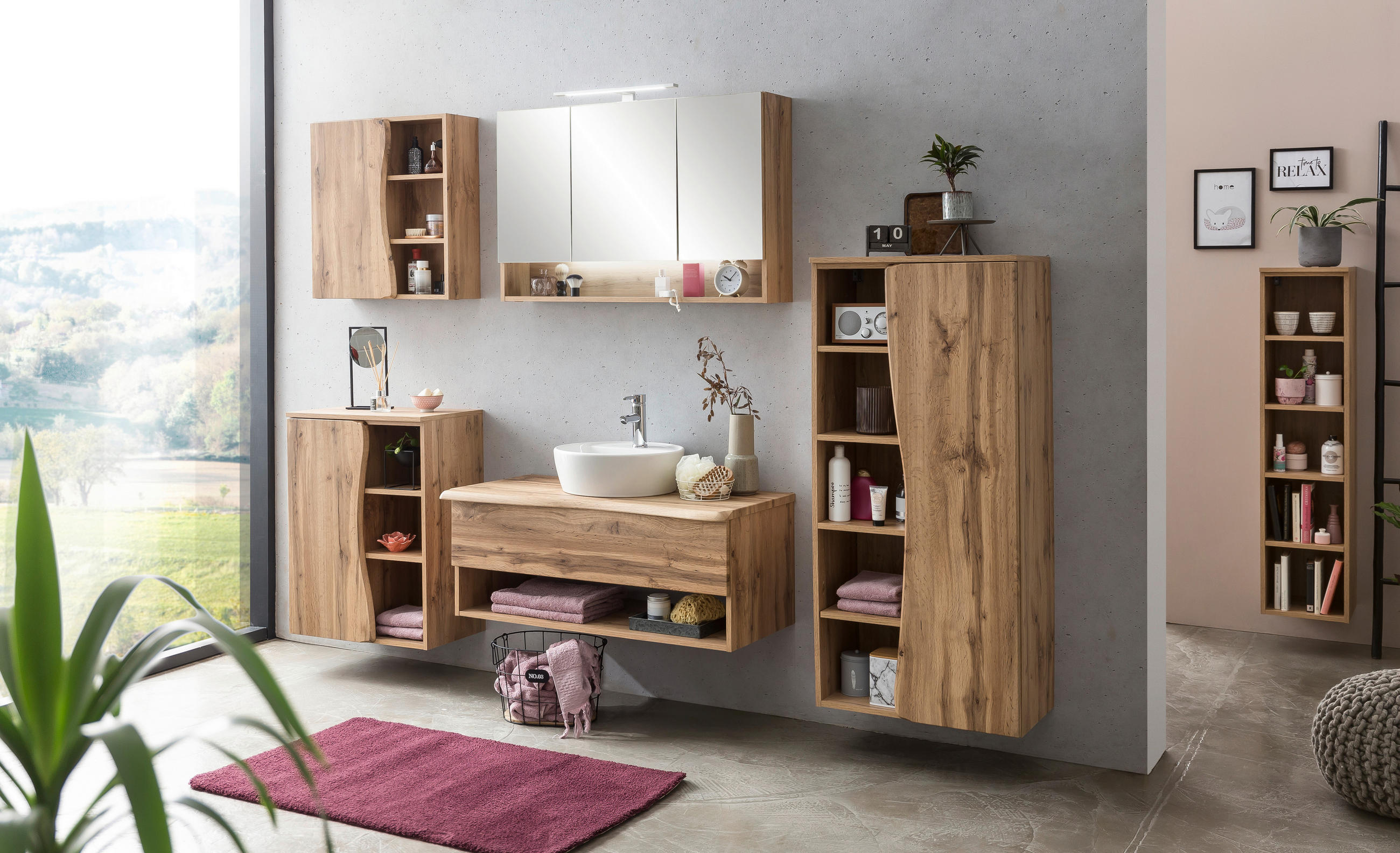MIDISCHRANK 60/130/35 cm  - Eiche Wotan/Silberfarben, Natur, Holzwerkstoff/Kunststoff (60/130/35cm) - Xora