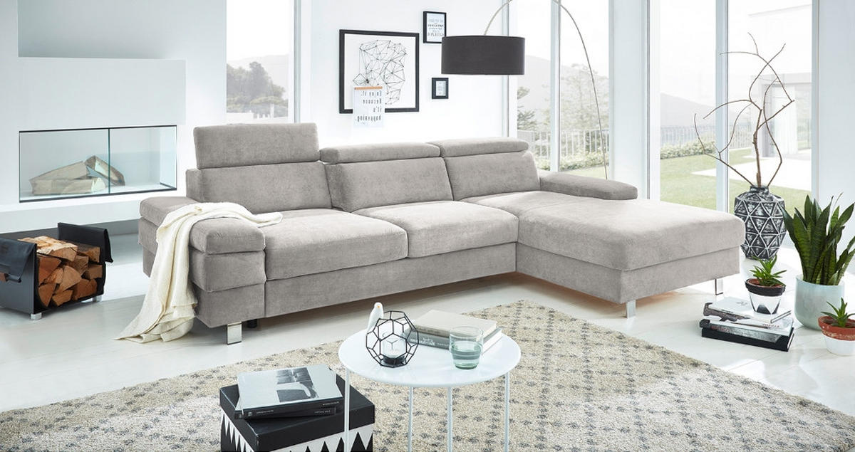 ECKSOFA in Webstoff Silberfarben  - Silberfarben, Konventionell, Textil/Metall (182/82/260cm) - Trendmanufaktur