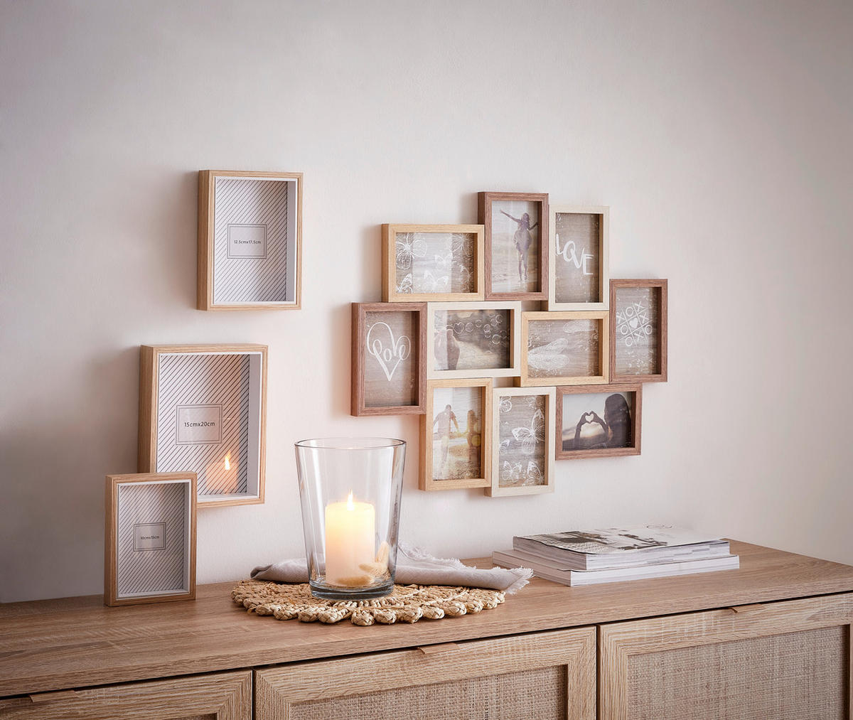 BILDERRAHMENSET  - Weiss/Eichefarben, Basics, Glas/Papier (16,4/21,4/4,7cm) - Monee