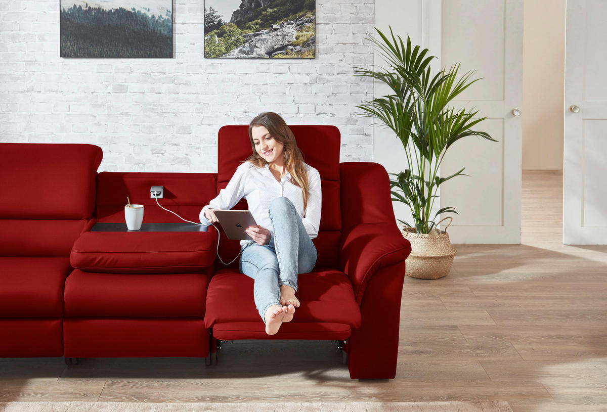 ECKSOFA  in Echtleder Rot  260/324 cm  - Rot/Schwarz, KONVENTIONELL, Leder/Kunststoff (260/324cm) - Cantus