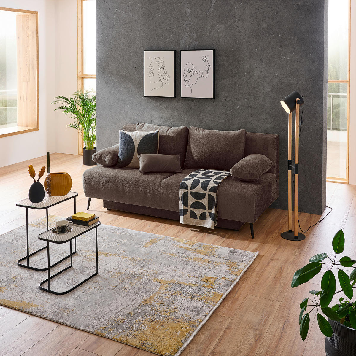 SCHLAFSOFA Webstoff Greige  - Greige/Schwarz, MODERN, Textil/Metall (200/90/100cm) - Ti'me
