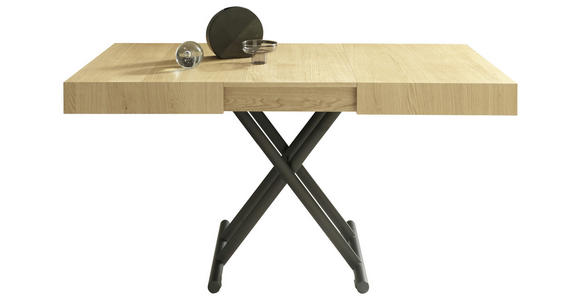 COUCHTISCH/ESSTISCH Eiche furniert, teilmassiv rechteckig Schwarz, Eichefarben 120-220/80/28-88 cm  - Eichefarben/Schwarz, Design, Holz/Metall (120-220/80/28-88cm) - Dieter Knoll