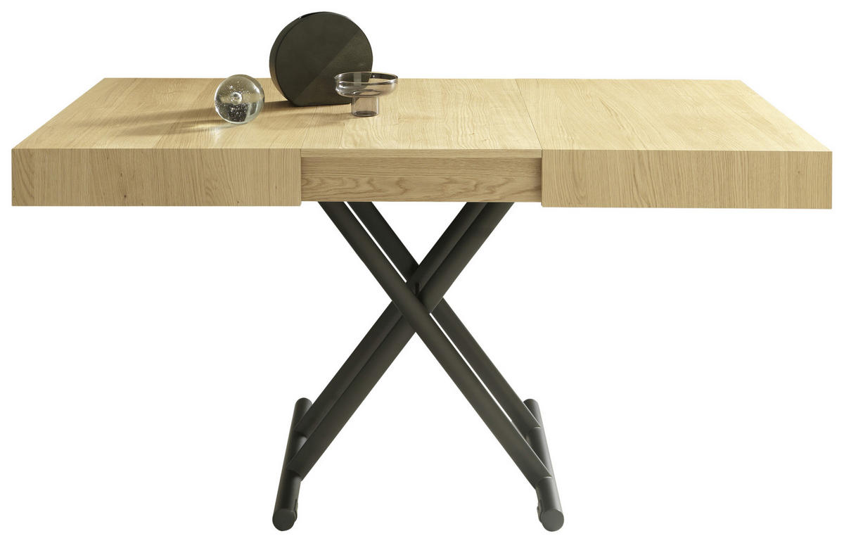 COUCHTISCH/ESSTISCH Eiche furniert, teilmassiv 120-220/80/28-88 cm rechteckig Schwarz, Eichefarben  - Eichefarben/Schwarz, Design, Holz/Metall (120-220/80/28-88cm) - Dieter Knoll