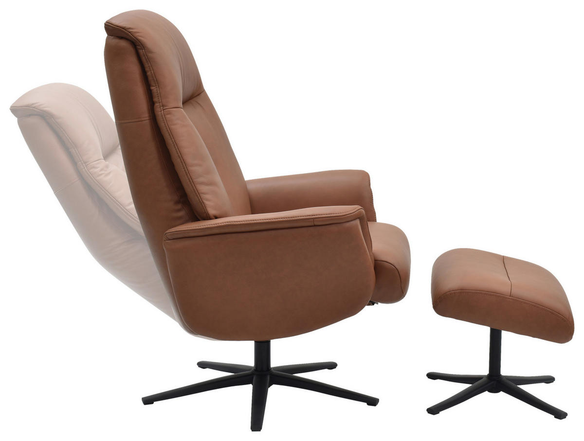 RELAXSESSELSET Lederlook Echtleder    - Cognac/Schwarz, Design, Leder/Holz (72/109/86/111/81cm) - Livetastic