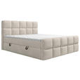 BOXBETT 160/200 cm,  in Beige, gepolstertes Kopfteil, Bettkasten, Topper, H3 = fest  - Beige/Schwarz, Design, Holzwerkstoff/Kunststoff (160/200cm) - Xora