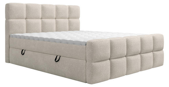 BOXBETT 160/200 cm,  in Beige, gepolstertes Kopfteil, Bettkasten, Topper, H3 = fest  - Beige/Schwarz, Design, Holzwerkstoff/Kunststoff (160/200cm) - Xora