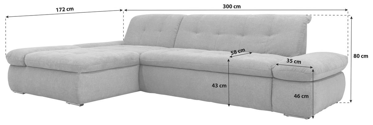ECKSOFA Dunkelblau Mikrofaser  - Chromfarben/Dunkelblau, KONVENTIONELL, Textil/Metall (172/300cm) - MID.YOU