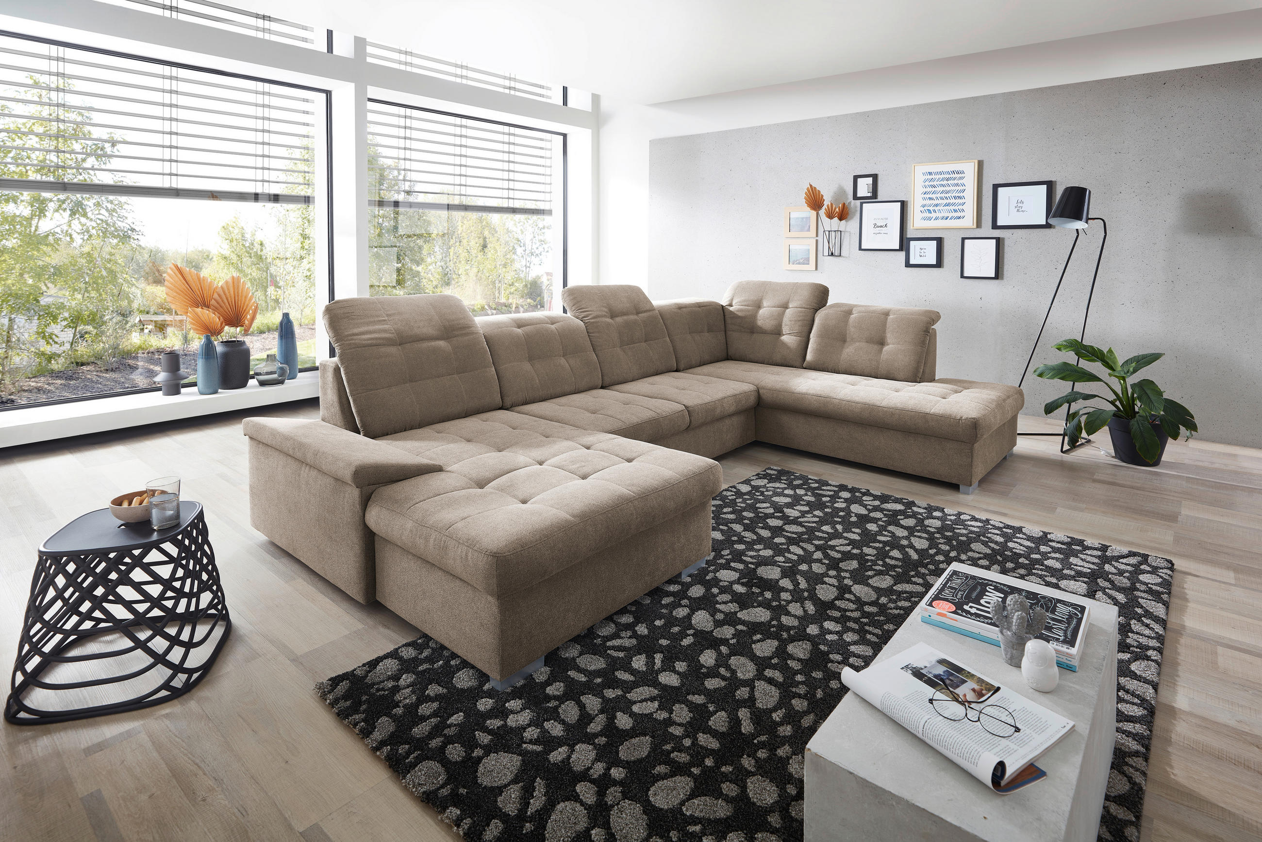 WOHNLANDSCHAFT Taupe Mikrofaser  - Taupe/Chromfarben, Design, Kunststoff/Textil (169/330/212cm) - Livetastic
