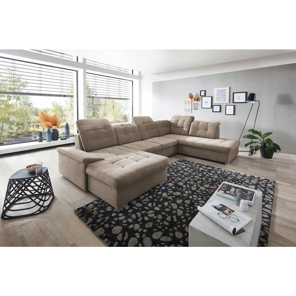 Thumbnail - Livetastic Wohnlandschaft, Taupe, Textil, Uni, 6-Sitzer, Ottomane rechts, U-Form, 330x212 cm, Made in EU, Liegefunktion,...