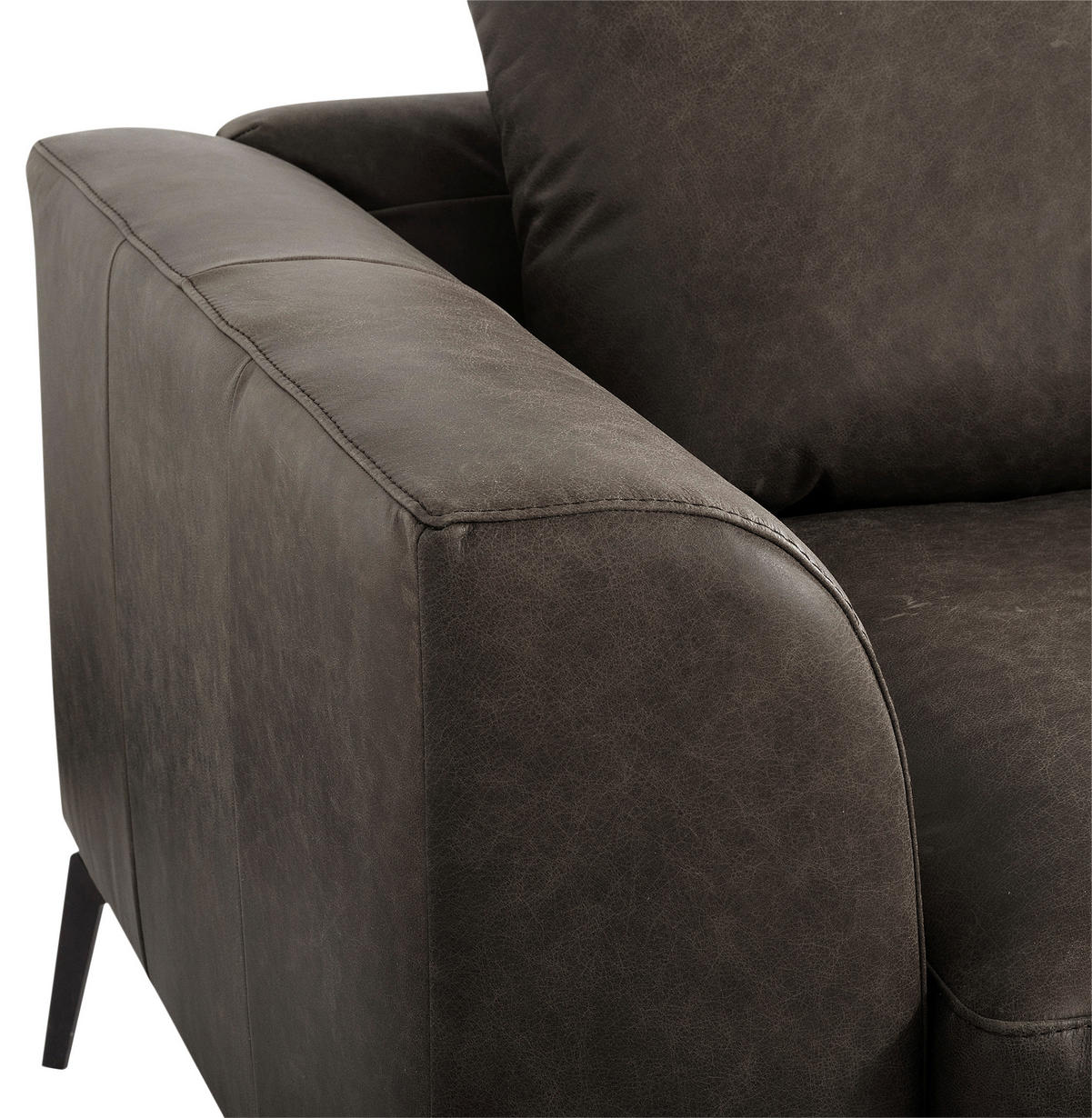 ECKSOFA in Echtleder Fango  - Fango/Schwarz, Design, Leder/Metall (313/172cm) - Livetastic